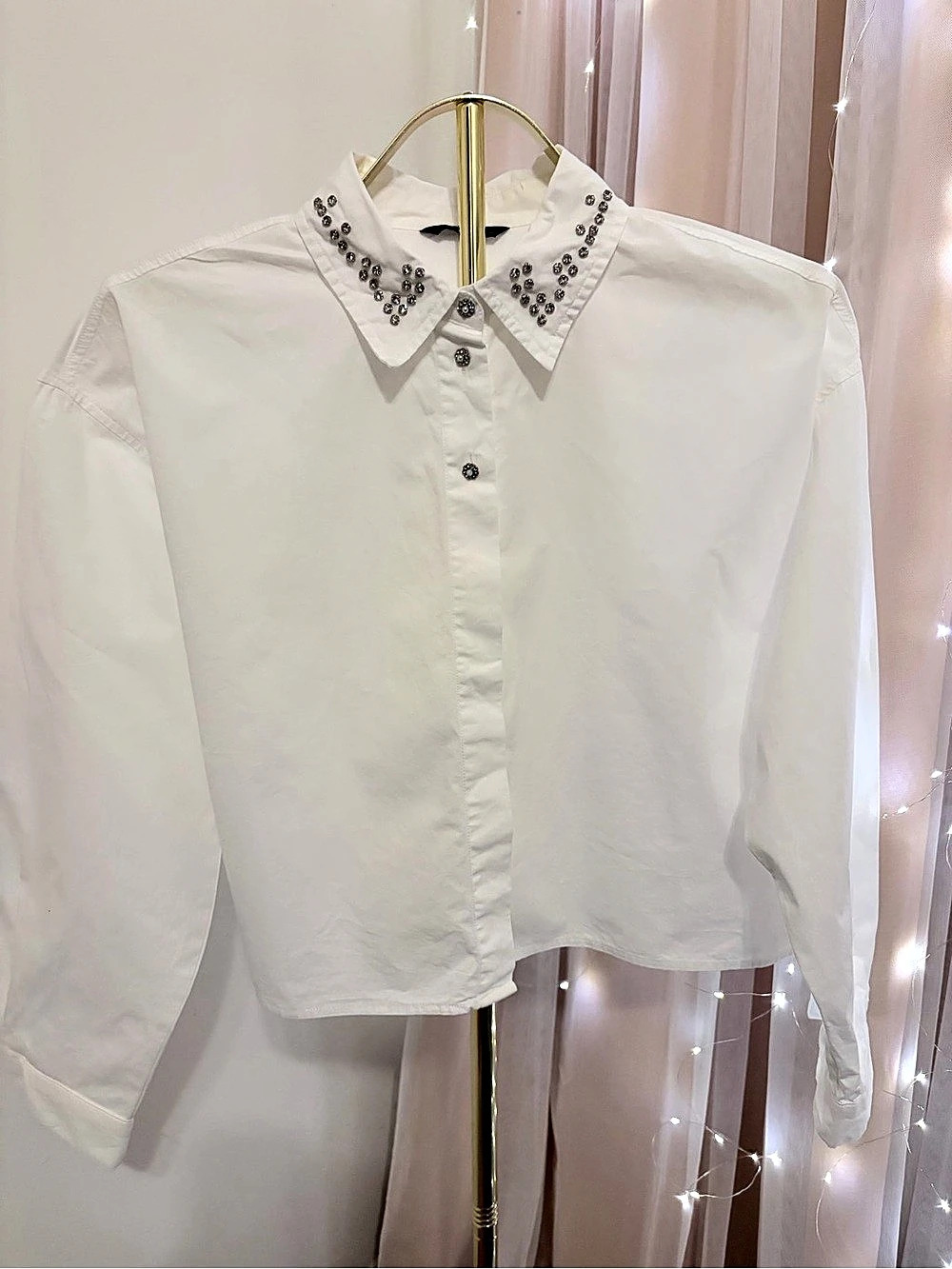 White Embellished Collar Button Down